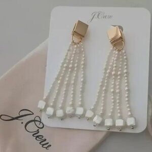 NWT J. Crew Freshwater Pearl Statement Dangle Earrings Cream Gold Bridal